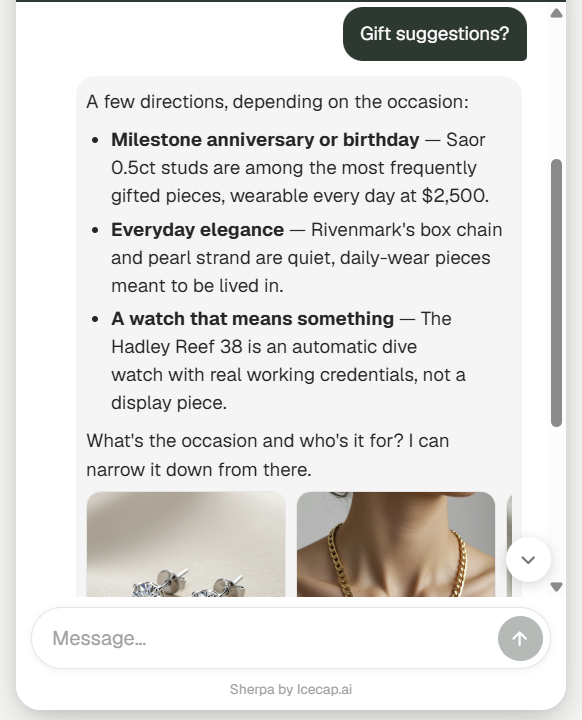 Sherpa suggests gift options in a live chat